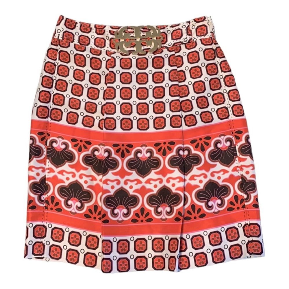 🎉HP🎉 Tory Burch Orange/Cream Knee Length Skirt w/ Bold Logo Accent Size 6 NWOT - Picture 2 of 6